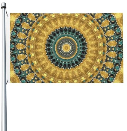 Mandala Art Bandiera gialla verde 3 x 5 Ft Outdoor poliestere giardino bandiera bandiera doppia faccia per cortile prato portico balcone decorazioni per la casa
