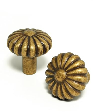 BEILEIOU Antike Messing-Zinklegierung Schrankgriffe – Klassische Vintage Schubladenknäufe mit rundem Blumen-Design, für Küchenschränke Bad Schränke & Kommoden Griffe (5, Antik Messing, Knöpfe)