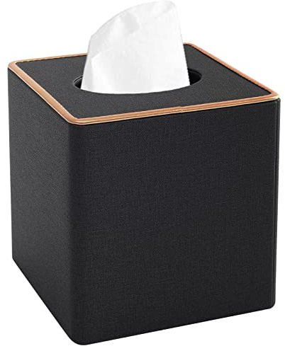 XNONE Tissue Box Cover Pu Leather Tissue Box Holder Square Tissue Organizer Napkin Dispenser for Home,Office,Restaurant,Dresser,Car,Bathroom Decor (Black)