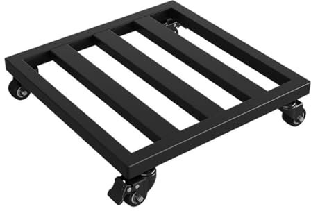 Carrello per piante in metallo con ruote e supporto rimovibile per piante grandi, 40 x 40 cm, base nera per vasi da fiori e acquari, uso interno/esterno