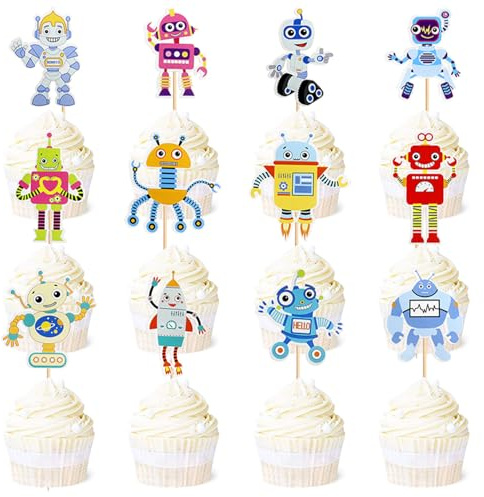 Kuchendekorationen mit Robotermotiven, ideal für Geburtstagsfeiern von Jungen und bezaubernde Geburtstagsfeiern mit Robotermotiven.