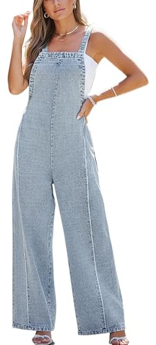 CUPSHE Womens Maxi Denim Jumpsuit Square Neck Sleeveless Casual Backless Loose Overall Jeans Wide Leg Long One Piece Jumpsuit
