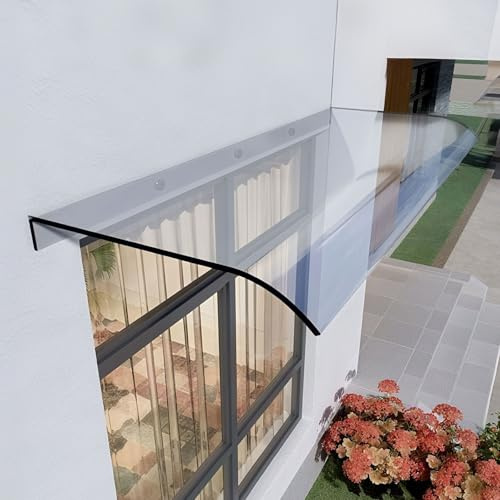 Front Door Canopy Outdoor Waterproof Shelter - Polycarbonate Rain Protection with 50kg Load Capacity, Easy Install Over Door Cover for Porch and Entrance Transparent 40x200cm/15.7x79