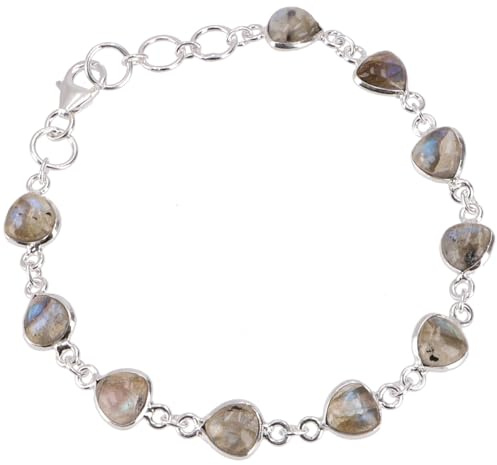 GURU SHOP Indisches Boho Silber Armband, Edelsteinarmband, 925 Silber | Filigrane Fassung, flexible Länge 16,5-20 cm, eleganter Boho-Stil, leuchtende Amethyste, einzigartiges Schmuckstück