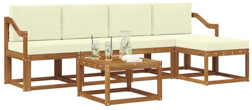 vidaXL Outdoor-Sofagarnitur 6 pcs Natur und Creme Massivholz Akazie, Gartenlounge-Set, Moderne Akazien-Couch, strapazierfähiges Outdoor-Sofa, stylische Terrassenmöbel