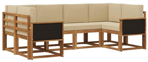 vidaXL Outdoor-Sofagarnitur 6 pcs Natur und Beige Massivholz Akazie, Akazienholz, modernes Gartensofa, Outdoor-Sitzgruppe, Gartenmöbel für die Veranda, wetterfest