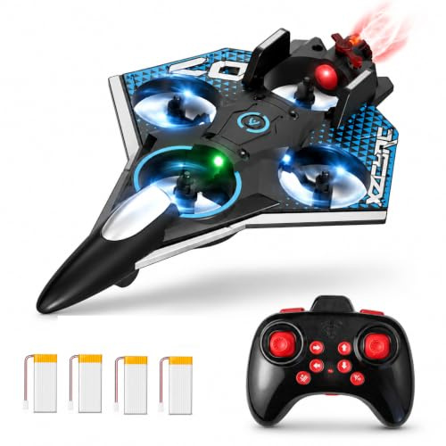 RC Plane Remote Control Plane Drone for Kids, Lightweight Foam Airplane Toy | Packed with 4 Powerful Batteries, 360° Flips and Rolls RC Jet Flying Toy, 3 Speed Modes, Spray Effect & LED Lights