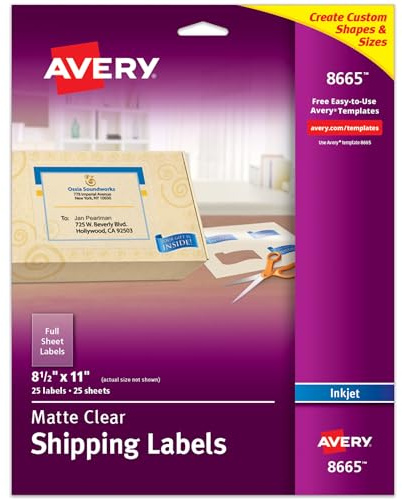 Avery Matte Frosted Clear Full Sheet Labels for Inkjet Printers, 8.5 x 11, 25 Labels (8665)