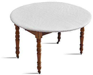 D'CLIC - Protège Table Blanc élastiqué Tout Autour,pour Table Ronde d'un diamètre de 110 cm jusqu'à 123 cm Maximum avec Un Plateau de 3 cm d'épaisseur Max- Fabriqué en France