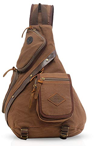 FANDARE Retro-Brusttasche, Herren, Rucksack, Damen, Sling Bag, Segeltuch, Schultertasche, Umhängetasche, für Business, Universität, Schule, Radfahren, Camping, Reise, Braun, L, Freizeitrucksack