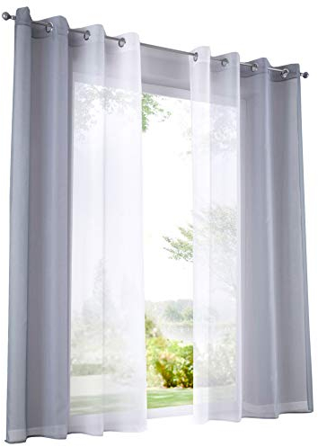 BAILEY JO 2er-Pack Gardinen mit Verlauf-Farben Muster Vorhang Transparent Voile Vorhänge (BxH 140x145cm, Grau mit Ösen)