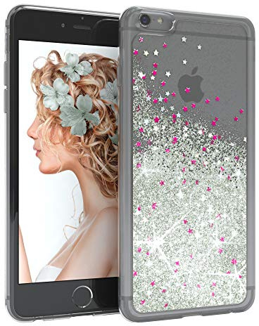 EAZY CASE Hülle kompatibel mit iPhone 6 / 6S Schutzhülle mit Flüssig-Glitzer, Handyhülle, Schutzhülle, Back Cover mit Glitter Flüssigkeit, TPU/Silikon, Transparent/Durchsichtig, Silber