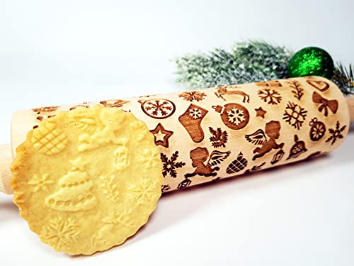 REGALI DI NATALE Mattarello Decorativo per Biscotti | Mattarello Inciso | Rullo per Biscotti e per Modellare | Mattarello Natalizio | Mattarello Legno Goffrato di Algis Crafts