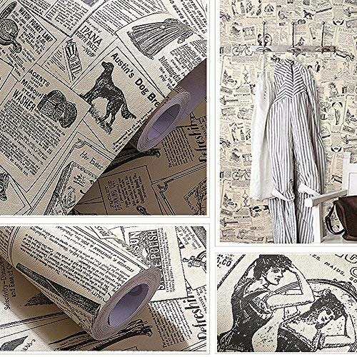Yizunnu 60 x 300 cm Vinyl Vintage Zeitung Tapete Aufkleber Selbstklebend Kontaktpapier Küche Funiture Bar Home Wall Decor