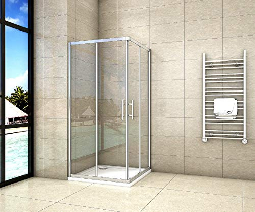 Duschkabine Duschabtrennung Eckeinstieg 90x90cm Duschtür Doppel Schiebetür 6mm NANO Sicherheisklarglas Höhe 195cm