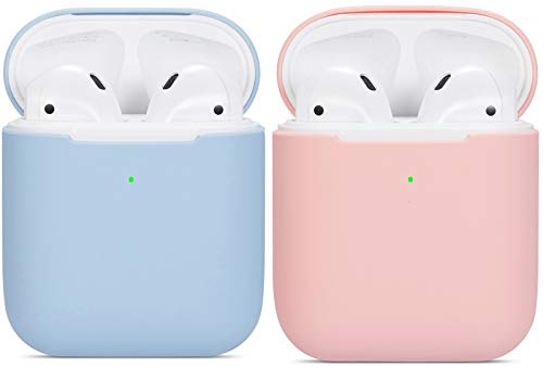 kompatibles Airpods Hülle,Watruer 2er-Pack Ultra-dünnes, weiches Silikon, stoßfestes, rutschfestes Schutzzubehör Schutzhülle für Apple Airpods 2 & 1-Ladekoffer - Hellblau + Pink