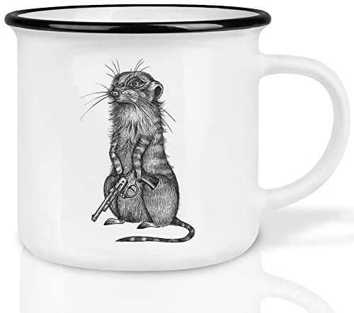 Ligarti® Keramiktasse [Design by H. Ligeti] Design Mug & handveredelter Becher I Spülmaschinengeeignete Tasse, Kaffeetasse, Teetasse, Cup (Johnny Pistol Erdmännchen)
