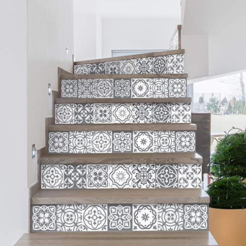 Selbstklebende Treppe Fliesen | Aufkleber für Zement Fliesen – Aufkleber für Kontrosenfliesen | Treppe Zementfliesen – Berto – 15 x 105 cm – 2 Streifen