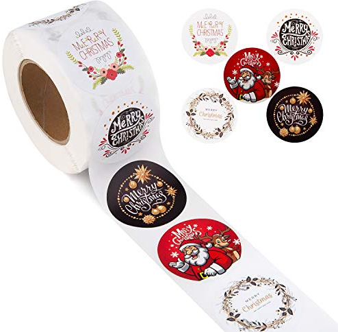 SAVITA 500 piezas 3,8 cm etiqueta autoadhesiva de Navidad, pegatinas de sobre, incluye pegatinas decorativas, decoración de fiesta, etiquetas de Navidad (5 modelos)