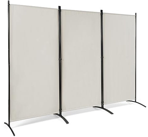COSTWAY Paravento da Interno in Metallo, Separé Divisorio Interno Pieghevole con Piedini Stabili, Pannelli Divisori per Interni per Casa e Ufficio (Bianco, 260 x 183cm(3 Pannelli))