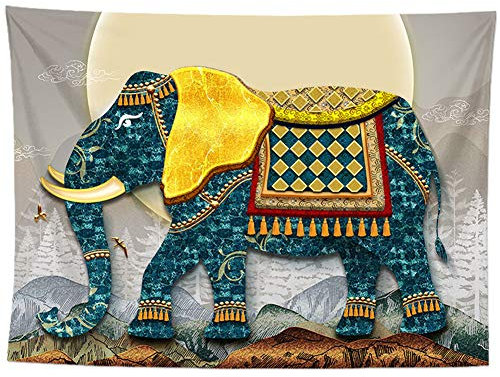 Lsimeru Wandteppich Indisch Blau Elefant Mandala Tuch Hippie Wandtuch Wandtücher Psychedelic Bunt Ethno Boho Tapestry Wandbehang Wall Hanging Wanddeko 200x150