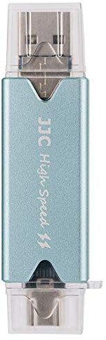 JJC Lecteur de Carte SD USB 3.0 3 en 1 - USB C/USB 3.0/USB 2.0 Lecteur de Carte mémoire pour SDXC, SDHC, SD, MMC, RS-MMC, Micro SDXC, Micro SD, Carte Micro SDHC, Carte UHS-I - Bleu Clair