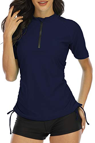 Halcurt Damen Rashguard UV Shirt, Swim Shirt, Kurzarm Badeshirt Badenmode Tankini