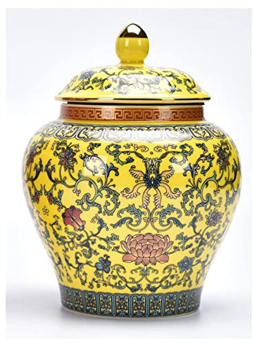 Ginger Jar Pot décoratif en porcelaine émaillée Chinois antique Jaune Taille S