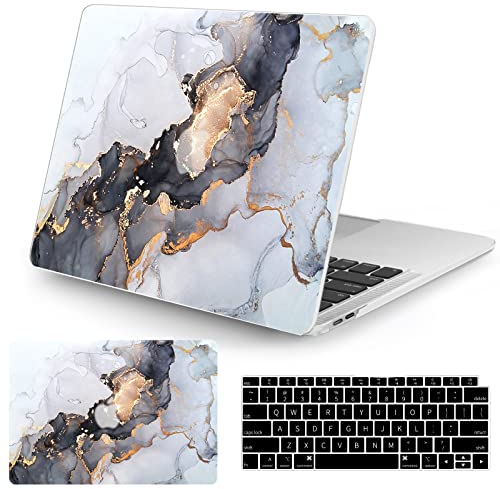 Vozehui Hülle Kompatibel mit MacBook Pro 13 Zoll Laptop Hülle 2020 Release M1 A2338/A2251/A2289 Touch ID, mit Marmormuster Schutzhülle aus Kunststoff Hartschale & Tastaturabdeckung, Marmor