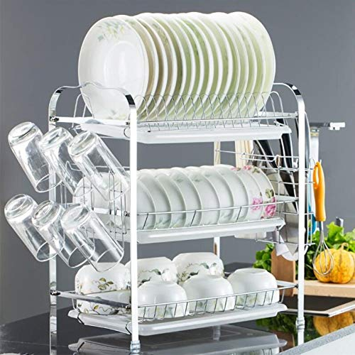 Willonin Escurridor de Platos de Acero Inoxidable de 3 Niveles, Escurreplatos con Bandeja de Goteo Extraíble, Estante para Secadora de Platos (HJ220371_02)