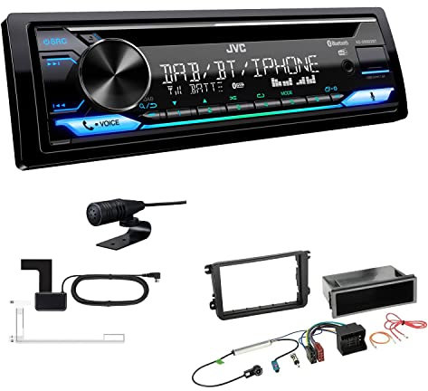 JVC KD-DB922BT 1-DIN Autoradio CD-Receiver Bluetooth DAB+ Digital Radio Einbauset passend für Volkswagen VW T5 Transporter bis 2015 schwarz Runde Ecken