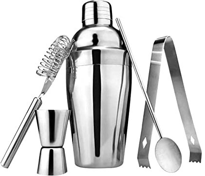 XAMIO 5-piece Cocktail Shaker Set,Bartender Kit,Strainer, Strainer, Jigger, Spoon & More Juice Mixing Tool Kitchen Bar Tools (Size : 550ml)