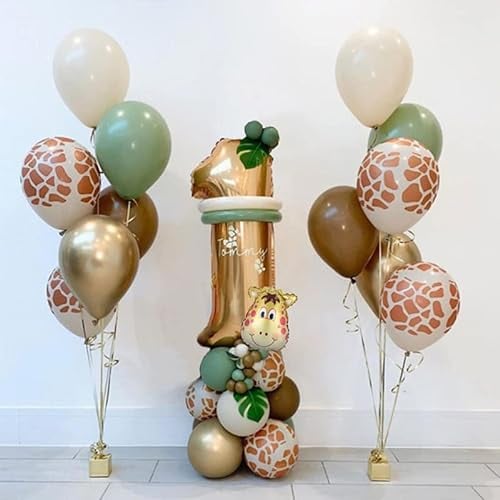 Jwssor 1st Birthday Decoration,Jungle Theme Party Decoration,32 inch1st Foil Balloons,Sage Green Brown Balloons for Baby Wild One Party