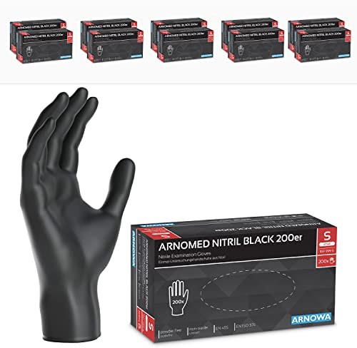 2000x ARNOMED Einweghandschuhe Schwarz, Einmalhandschuhe S, Nitrilhandschuhe (10x200 Stk), Handschuhe Einweg puderfrei, Gummihandschuhe Einweg, Handschuhe Nitril, Einmalhandschuhe in S, M, L & XL