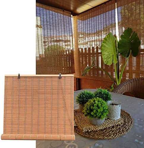 Duchunsheng Tapparella Carrucola in Bamboo, Tende da Finestra per Esterni, Tenda A Rullo in bambù per Giardino/Veranda, con Accessori Facile da Installare, Trazione Laterale, 60 90 110 120CM
