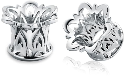 Ohr Tunnel 10mm, 00G Plugs Ohrdehner Silber Hohle Blume Ear Gauges 2er Set Schmuck Cool Frauen Hochzeit