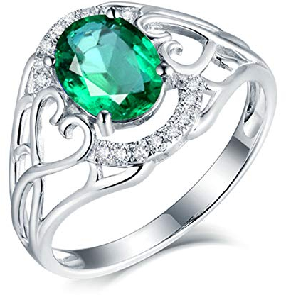 Lieson 18K Weißgold Ring 750 Damen, Freundschaftsringe Frauen Hohl Herz Oval Smaragd 1.16ct mit Diamant 0.16ct Verlobungsringe Weißgold Große 48 (15.3)