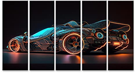 islandburner Bild auf Leinwand futuristischen Sportwagen neon leuchtenden glänzenden Luxus Cyberpunk Auto Renne Bilder Wandbilder Poster IZJC-5P