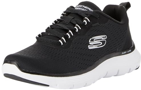 Skechers Damen Flex Appeal 5.0 Low-Top-Sneaker, Schwarzes Netzgewebe, weißer Rand, 39.5 EU