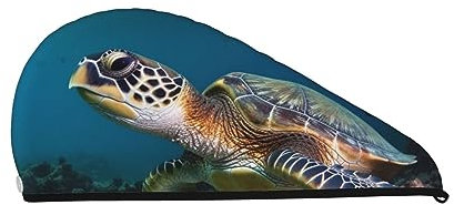 OPSREY Sea Turtle Print Dry Hair Cap Hair Hat with Button Absorbent Quick Dry Hair Turban for Unisex Black, Schwarz , Einheitsgröße