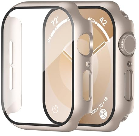 Uluck 2 Stück Hard Hülle mit Glas Displayschutz Kompatibel Apple Watch SE 2/Series 6/5/4 44mm, Displayschutz Rundum Schutzhülle Schutzhülle Ultradünnes Schutz Case, Sternenlicht