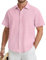HISDERN Camicia Lino Uomo Estiva Casual Rosa Camicie Maniche Corte Colore Solido Camicia con Tasca per Spiaggia Vacanza Regular Fit 3XL