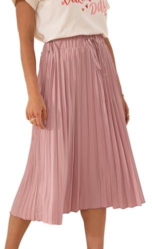 CUPSHE Damen Rock Plissee Midirock Hohe Taille Faltenrock mit Schnürung A-Linie Sommer Elegent Skirt Rosa M