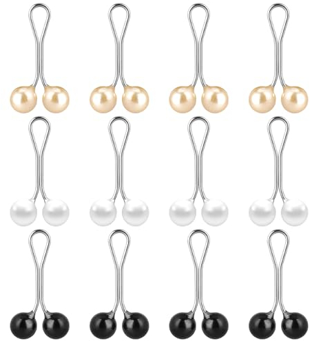 12 Stück Hijab Nadeln, Perlen-Sicherheitsnadeln für Damen Schal-Nadeln Clips Hijab-Schal-Clips Kopftuch-Perlennadeln Dekorationsclip-Sicherheitsnadeln für Damen-Schmuckzubehör (Schwarz, Weiß, Gold)