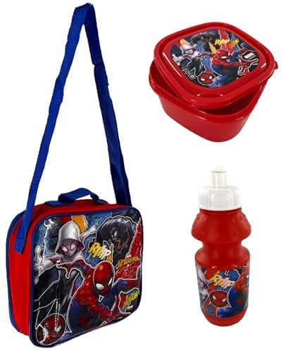 TDL Spider-Man 809941 Lunch-Set, Lunch-Tasche, Trinkflasche, Sandwichbox, Schule, 3-teilig