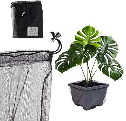 Kindersicherung für Zimmerpflanzen, 2 Stück, für bis Ø 40 cm Blumentöpfe, in Schwarz, aus Nylon, Pflanzenschutz Netz Babysicherung gegen Erde, Dünger, Topf Abdeckung hindert nicht beim Pflanzen gießen