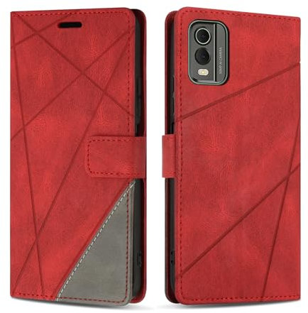 SONWO Case for Nokia C32, Premium PU Leather Flip Wallet Case Cover with Magnetic Closure and Card Slots, Phone Case for Nokia C32, Red