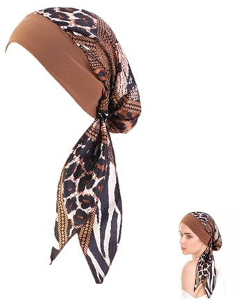 Elegance-go Chimio Turban pour Femmes,Chapeau de Chimio Élastique Chimio Turban Femmes Écharpe de Tête en Satin Chapeau Headwrap Bonnet de Chimio pour Femme Chemo (Brown leopard print)
