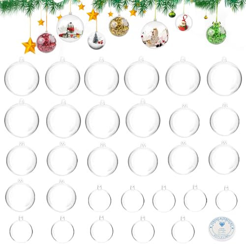 30 Stück Befüllbare DIY Christbaumkugeln aus Plastik,Transparent Weihnachtskugeln zum befüllen Christbaumschmuck Kunststoff Christbaumkugeln fürWeihnachtsschmuck,Weihnachtsbaum,Hochzeit (4/5/6cm)