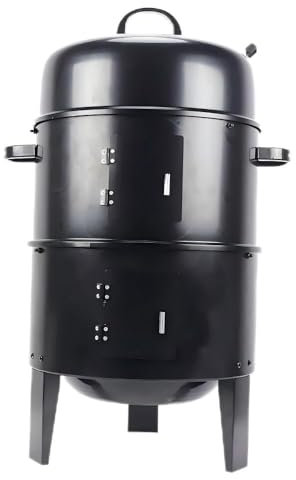 Barbecue fumoir 3 en 1 - Barbecue au charbon de bois - 2 couches avec force du vent réglable - Thermomètre chromé - 2 bacs à charbon de bois émaillés